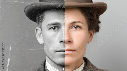 Digital alteration of historical photo shows half real and half manipulated representation of the past