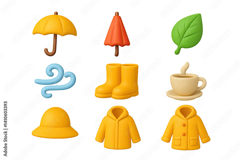 3D icon set of sunny weather: bird, hill, flower, star, mountain, light ray, rainbow, sunbeam. 3d icon. icons set of 3d style in a modern design. Isolated