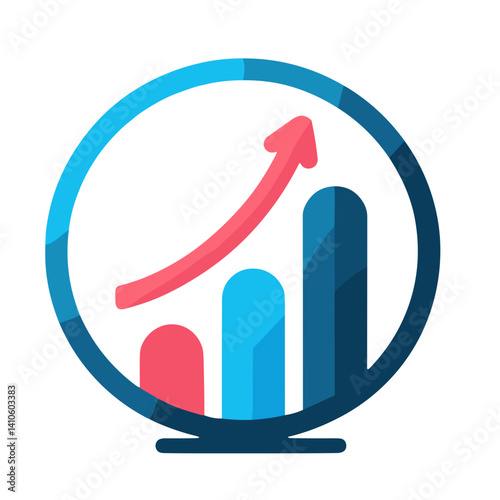 Circular vector graph with upward trend on transparent background for financial success, data analysis, and performance tracking