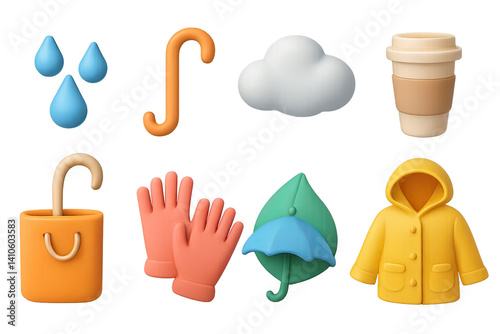 Obraz na płótnie 3D icon set of sunny weather: bird, hill, flower, star, mountain, light ray, rainbow, sunbeam. 3d icon. icons set of 3d style in a modern design. Isolated w salonie