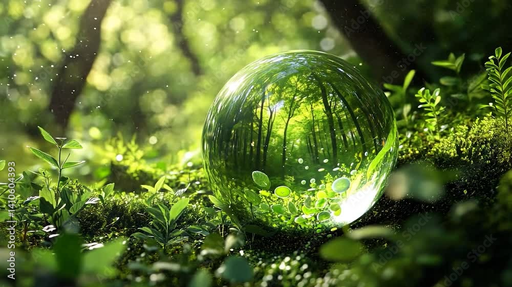 Crystal ball reflecting lush forest Crystal ball reflecting lush forest