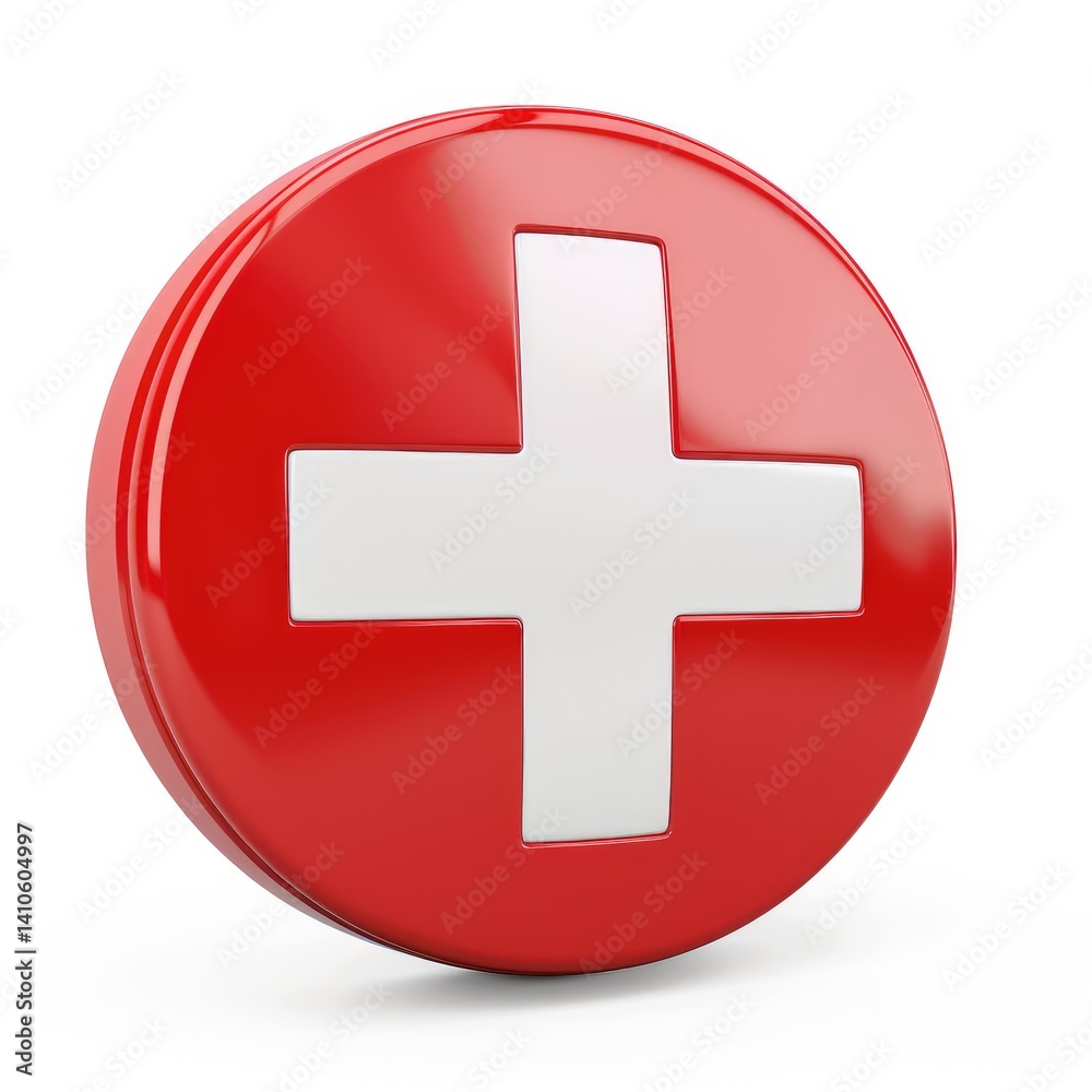 Red circular medical symbol with a white plus sign.