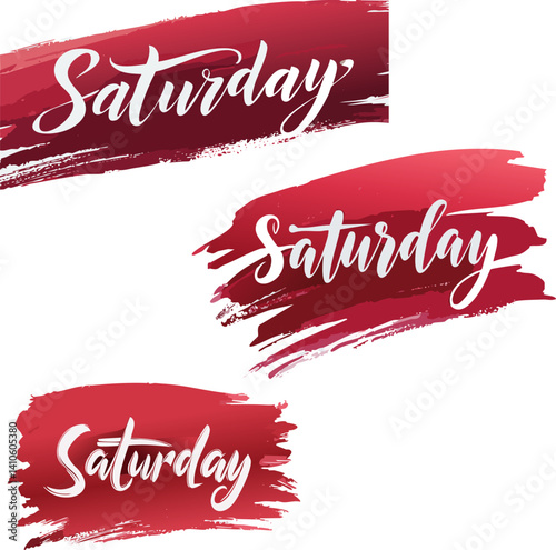 Saturday lettering over red brush strokes representing weekend