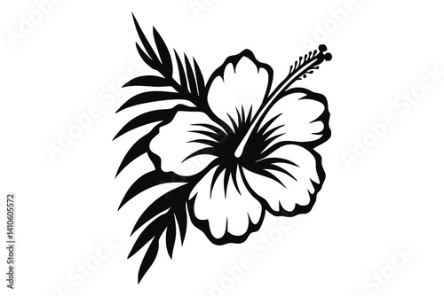 Hibiscus flower silhouette vector, Hibiscus flower line art, Hibiscus Flowers Isolated, Floral Design Elements.