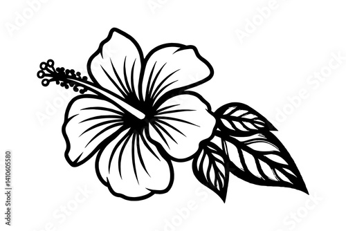 Hibiscus flower silhouette vector, Hibiscus flower line art, Hibiscus Flowers Isolated, Floral Design Elements.