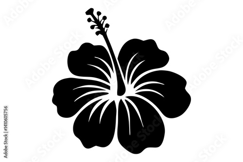 Hibiscus flower silhouette vector, Hibiscus flower line art, Hibiscus Flowers Isolated, Floral Design Elements.