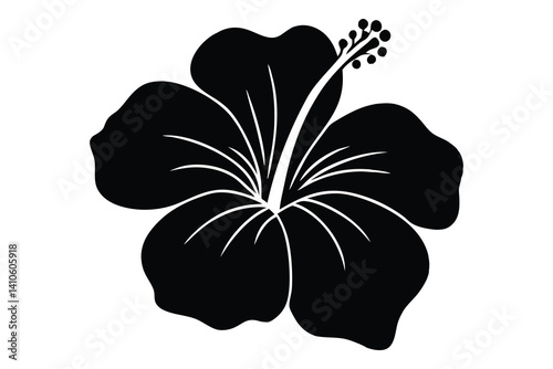 Hibiscus flower silhouette vector, Hibiscus flower line art, Hibiscus Flowers Isolated, Floral Design Elements.