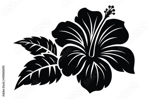 Hibiscus flower silhouette vector, Hibiscus flower line art, Hibiscus Flowers Isolated, Floral Design Elements.