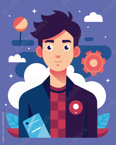 A teenaged graphic designer creates eyecatching visuals for an open source project lending their artistic talents to the cause.. Vector illustration