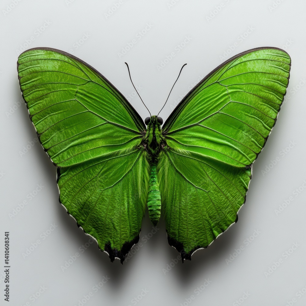 Obraz premium Bright green zombie butterfly with unique features set against a white background Generative AI