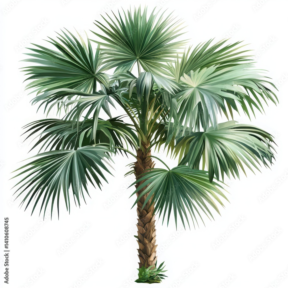 Fototapeta premium Palm tree with green leaves isolated on white background