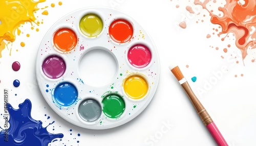 Wallpaper Mural Colorful Paint Palette With Brushes and Splashes of Color on a Clean Surface for Creative Projects Torontodigital.ca