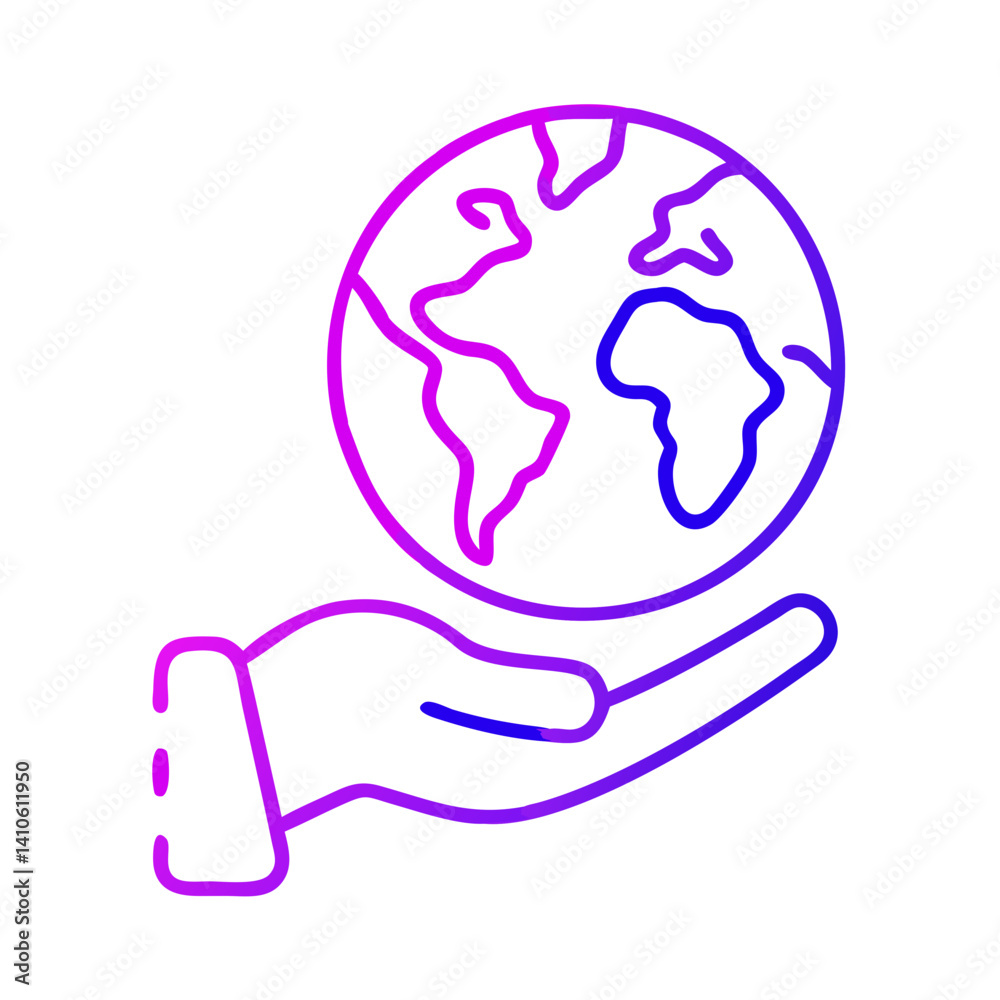 Fototapeta premium hand holding globe gradient outline isolated on transparent background 