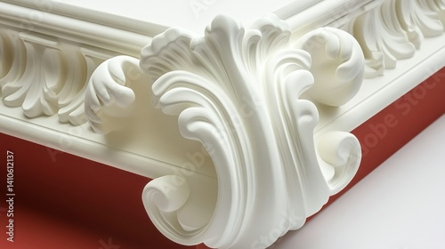 Ornate, white decorative trim, showcasing detailed carvings and flourishes