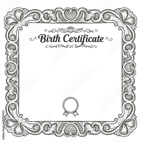 Elegant Birth Certificate Design with Decorative Border  