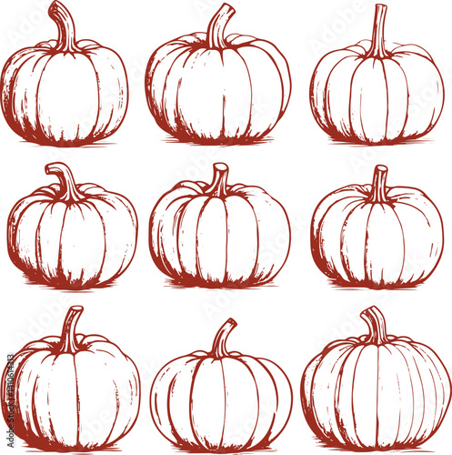 set of vintage rubber stamps of pumpkins