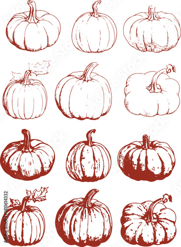 set of vintage rubber stamps of pumpkins