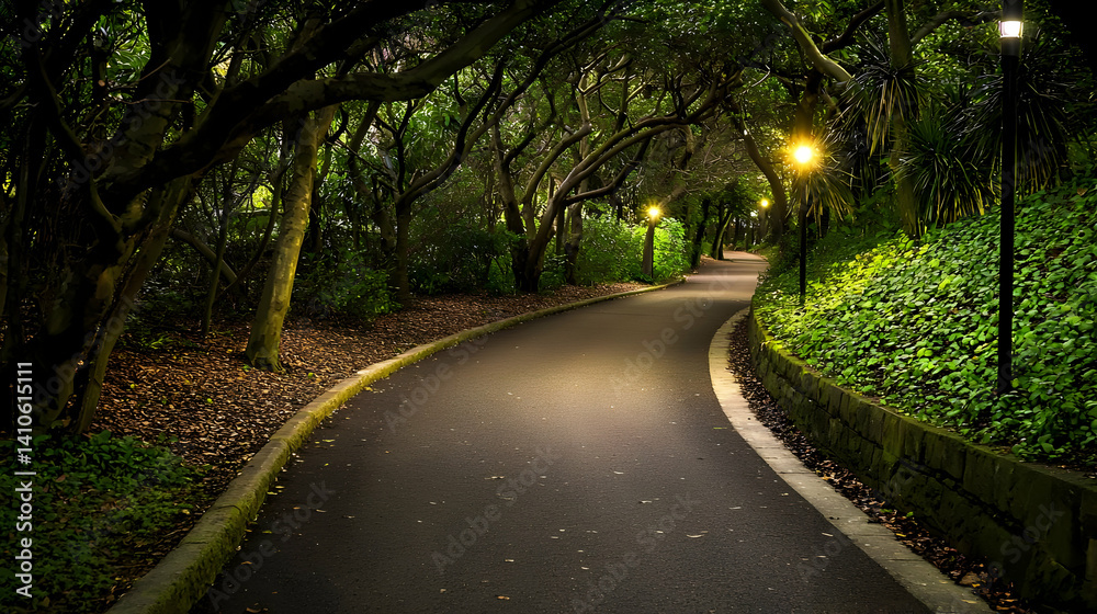 Obraz premium Dark Path Through Trees At Night