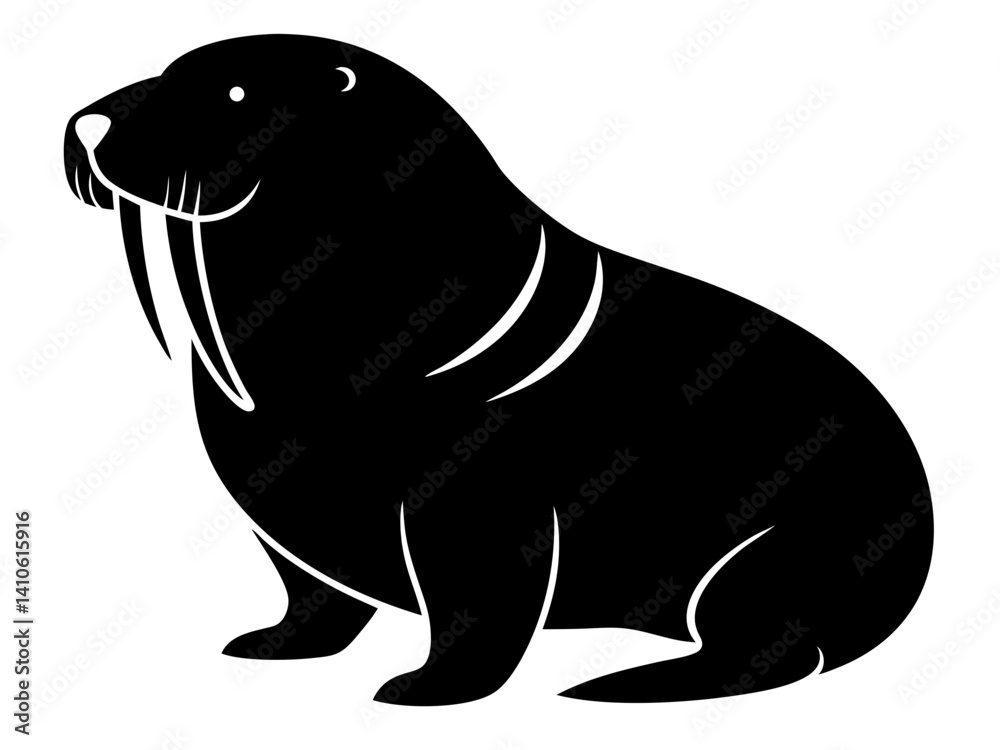 Fototapeta premium Walrus Silhouette Vector & SVG | Arctic Animal Clipart for Ocean Crafts, Kids Designs & Nature Decor