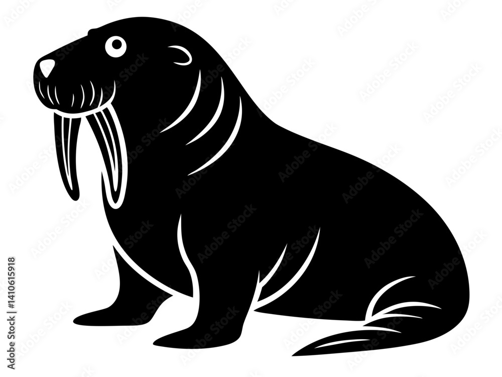 Fototapeta premium Walrus Silhouette Vector & SVG | Arctic Animal Clipart for Ocean Crafts, Kids Designs & Nature Decor