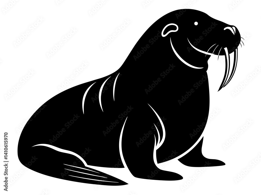 Fototapeta premium Walrus Silhouette Vector & SVG | Arctic Animal Clipart for Ocean Crafts, Kids Designs & Nature Decor