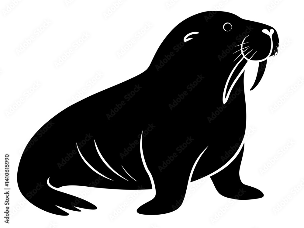 Fototapeta premium Walrus Silhouette Vector & SVG | Arctic Animal Clipart for Ocean Crafts, Kids Designs & Nature Decor