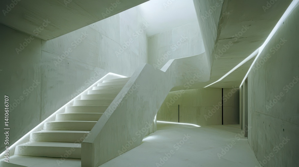 Obraz premium Modern Minimalist Concrete Staircase with LED Lighting in Contemporary Architecture
