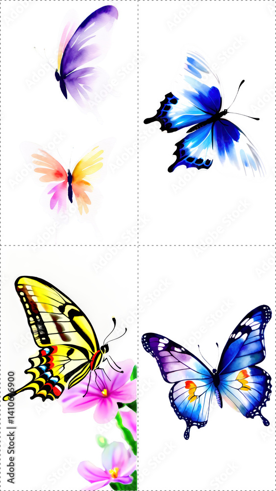 Fototapeta premium Watercolor Butterfly With No Background (4 in 1, clothing print)