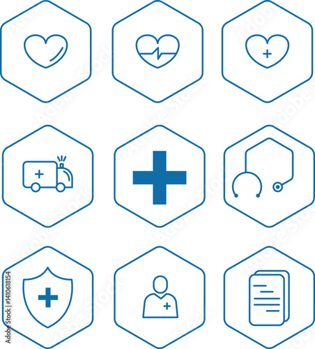 set of medical icons as hexagons