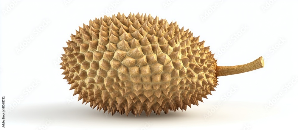 3D rendering of a durian fruit isolated on a white background showcasing its spiky texture and unique appearance The high-definition image captures the intricate details of the fruit's surface 3D rendering of a durian fruit isolated on a white background showcasing its spiky texture and unique appearance The high-definition image captures the intricate details of the fruit's surface