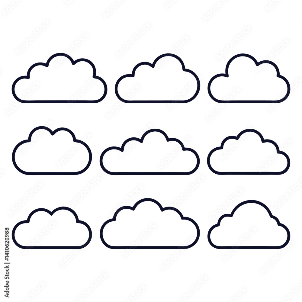 Set of clouds in a linear style icons Set of clouds in a linear style icons
