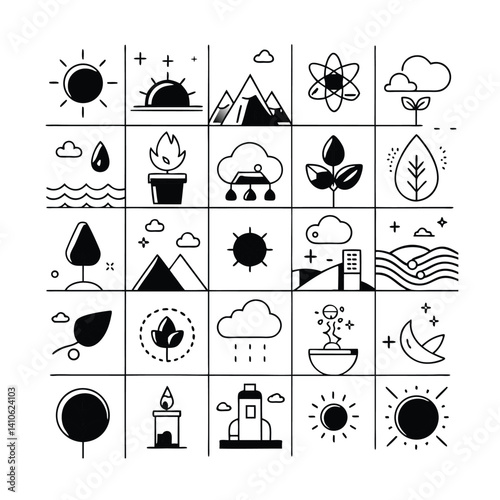 set of  minimalist line icons in a grid  eco