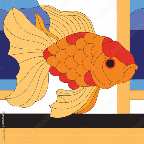 Giant pink black eye Oranda goldfish vector illustration featuring soft pink hues and striking black eyes, perfect for aquatic-themed designs and digital artwork.