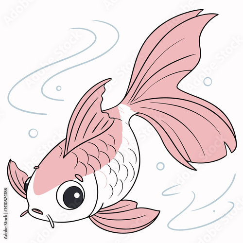 Giant pink black eye Oranda goldfish vector illustration featuring soft pink hues and striking black eyes, perfect for aquatic-themed designs and digital artwork.