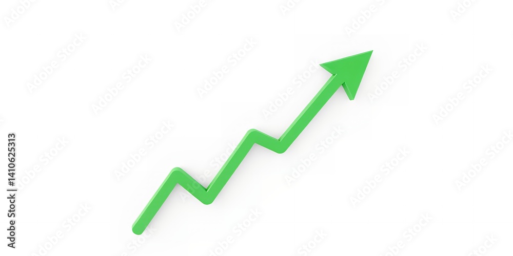A green arrow pointing upwards on a white background indicating growth and positive trend line A green arrow pointing upwards on a white background indicating growth and positive trend line