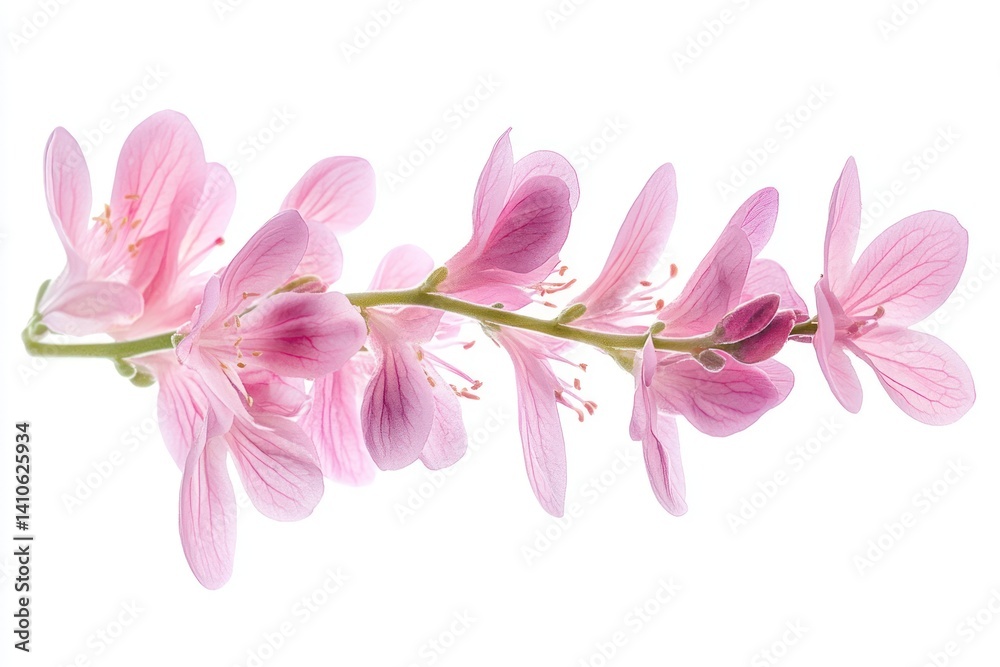 Fototapeta premium A pink flower branch isolated on a white background capturing the gentle blooms and delicate petals in high-definition clarity perfect for nature-inspired designs
