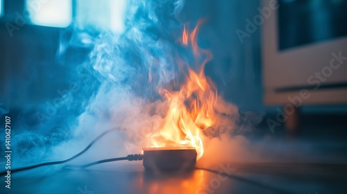 Small fire ignites from electrical short circuit in home appliance causing smoke to fill the room
