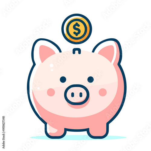 Pink piggy bank vector image on transparent background for budgeting, personal finance, and money saving habits
