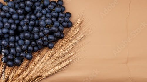 Symbols of sacrament: grapes and wheat. Grapes and wheat, essential for communion, illustrate the connection between creation and spiritual nourishment