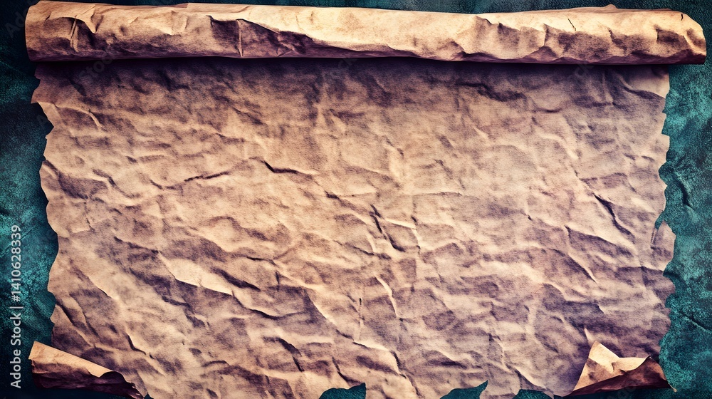 Naklejka premium Aged Crumpled Parchment Paper Scroll Background Texture