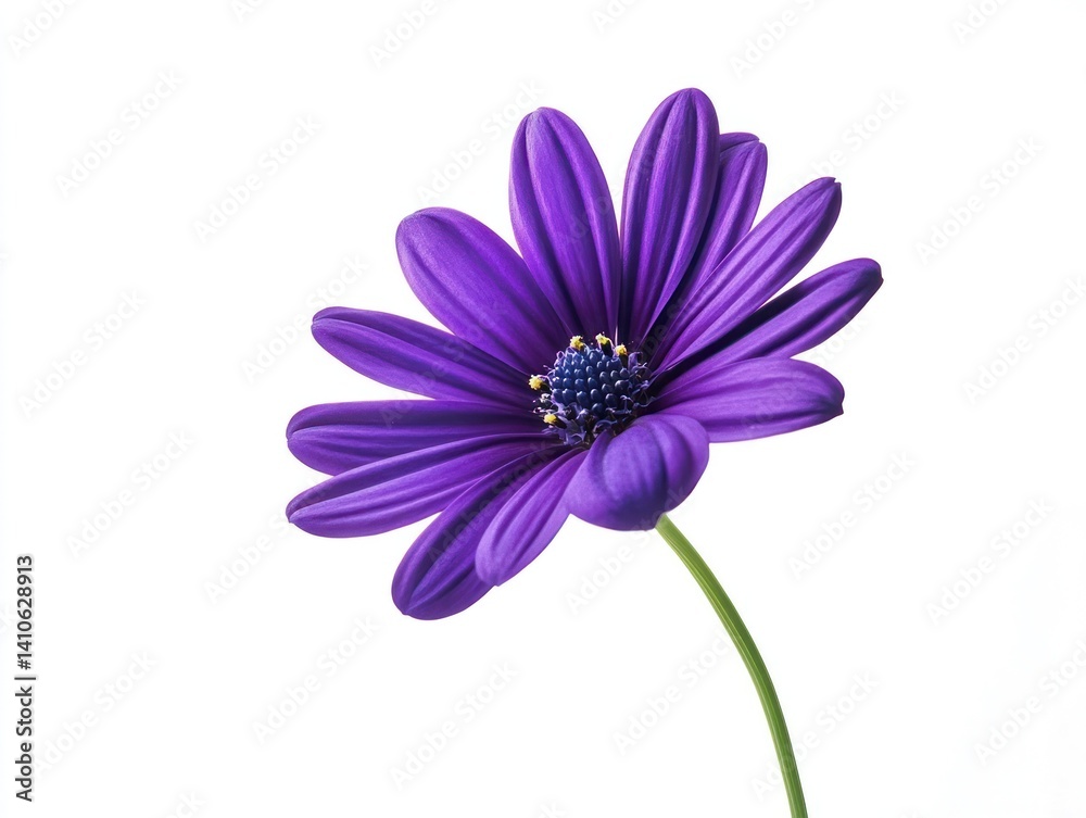 A single purple flower isolated on a pure white background The rich vibrant color of the petals stands out against the simplicity of the backdrop creating an elegant composition A single purple flower isolated on a pure white background The rich vibrant color of the petals stands out against the simplicity of the backdrop creating an elegant composition