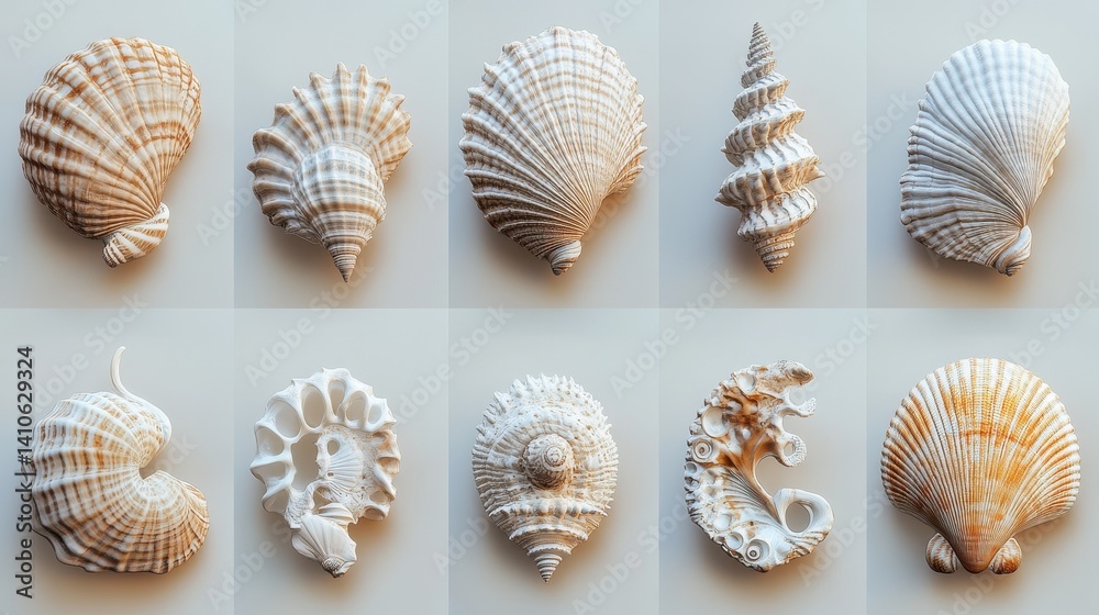 Collection of intricately patterned seashells showcasing natural beauty Collection of intricately patterned seashells showcasing natural beauty