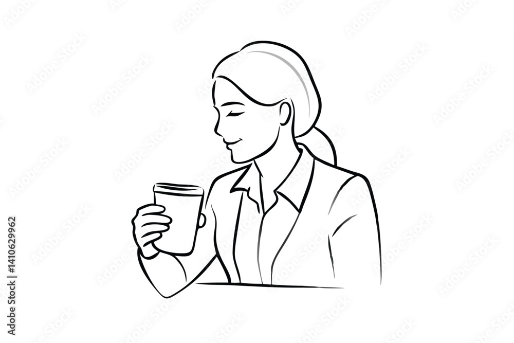 Elegant Line Art Of A Woman Enjoying Coffee Minimalist Design For Professional Use In Black And White Elegant Line Art Of A Woman Enjoying Coffee Minimalist Design For Professional Use In Black And White