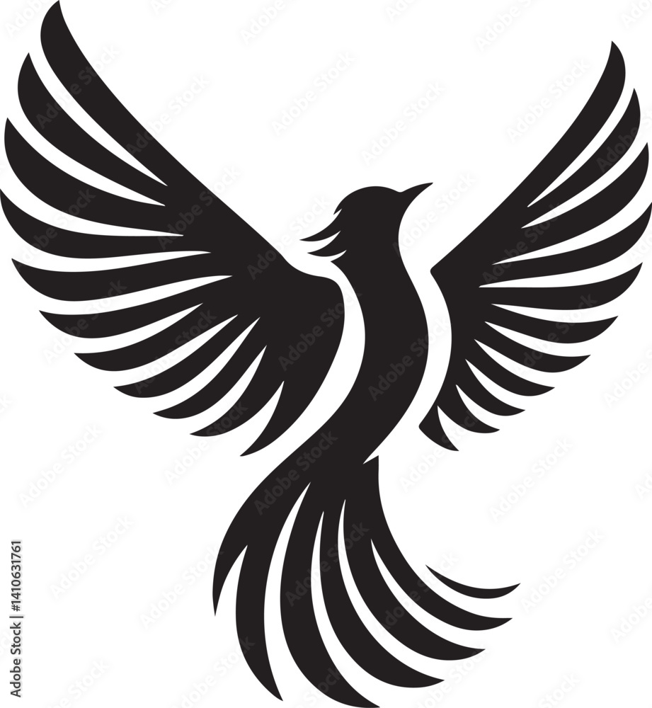 Fototapeta premium Silhouette vector of a bird with wings spread wide. Perfect for freedom, flight, and nature-themed designs. Fully editable EPS file for creatives.