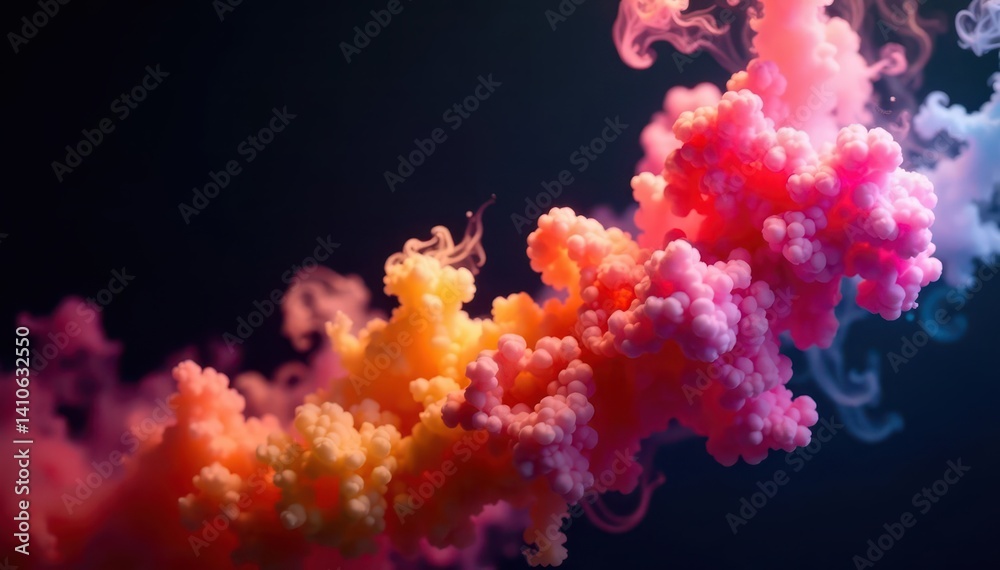 Fototapeta premium Vibrant colored smoke bursts outwards, black background , burst, image