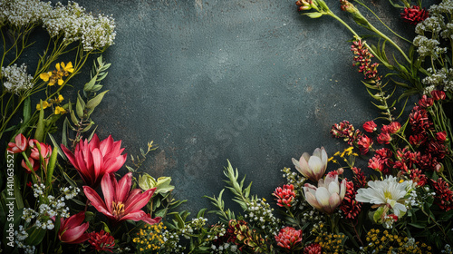 Wallpaper Mural A vibrant assortment of wildflowers and blossoms creates a beautiful floral frame on a dark textured background perfect for sp or summer designs and projects. Torontodigital.ca
