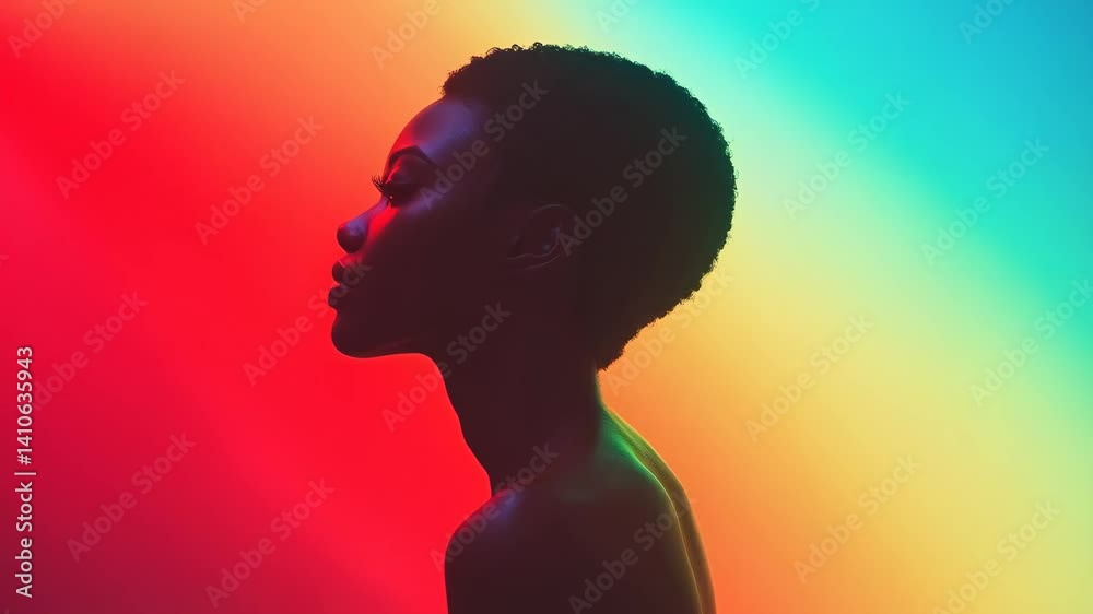 African american woman in profile on colorful background. Spiritual enlightenment concept. Visual for Black History Month, Juneteenth, diversity event. African american woman in profile on colorful background. Spiritual enlightenment concept. Visual for Black History Month, Juneteenth, diversity event.