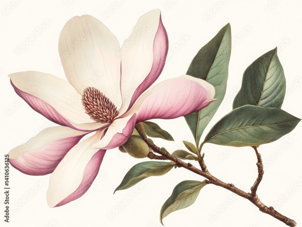 Naklejka premium A vintage botanical illustration of a magnolia flower isolated on a white background 