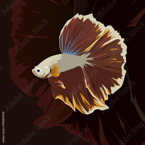 Elegant Halfmoon purple butterfly Betta fish with soft pink hues, flowing fins, and a butterfly-like tail in stunning vector artwork.