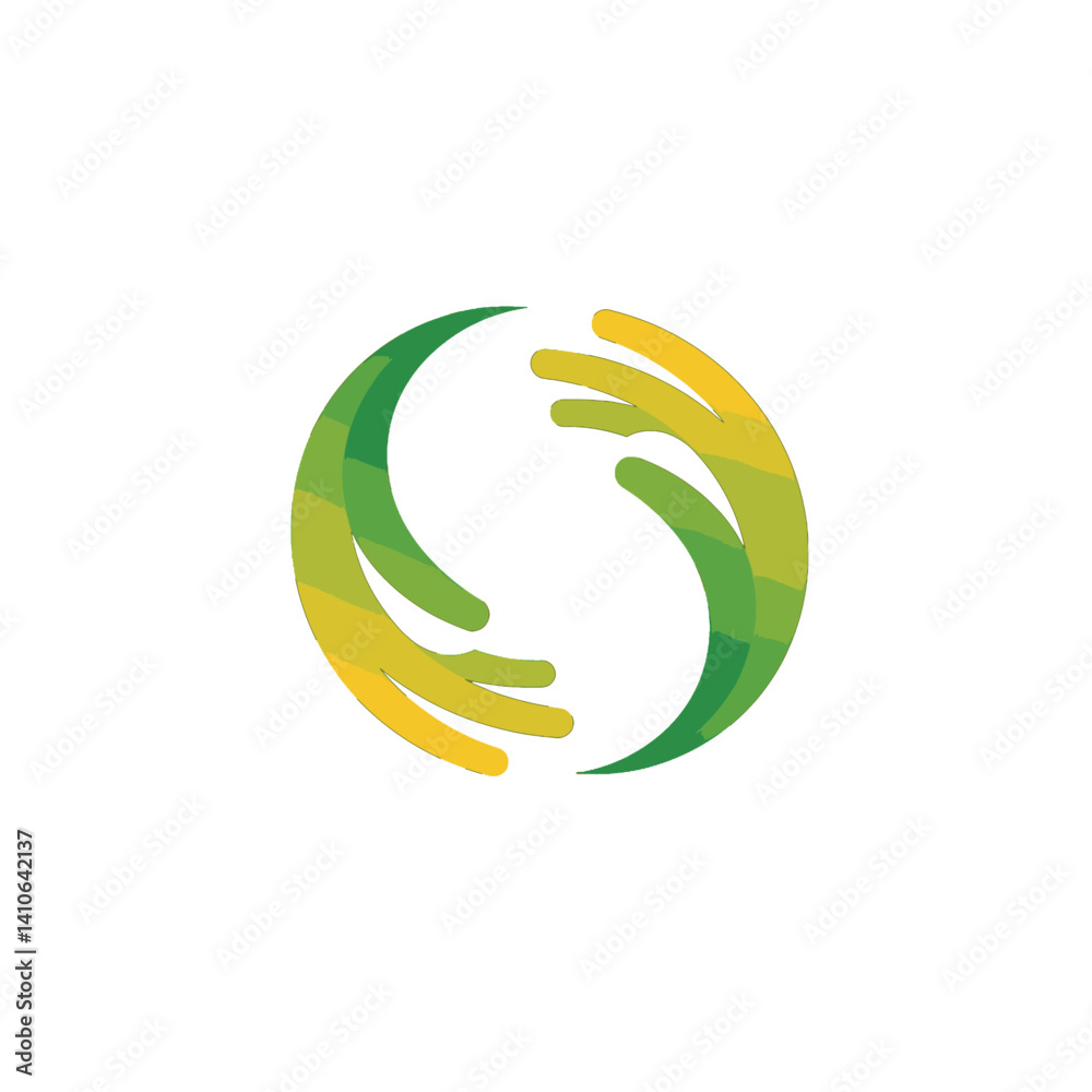 Fototapeta premium Abstract Circle Logo with Green and Yellow Hands